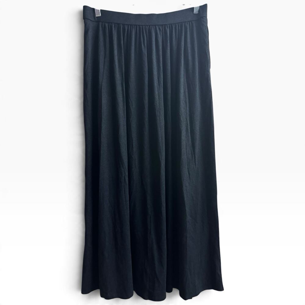 NWT OGL Soft Linen Knit Gathered A-Line Maxi Skirt Pockets Large Black